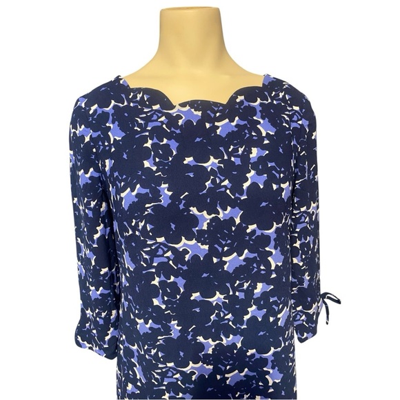 Talbots Navy and White Floral Long Sleeve Dress - Picture 6 of 11